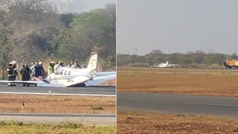 Aeronave aterrissa de barriga no aeroporto de Cuiabá após problema no trem de pouso