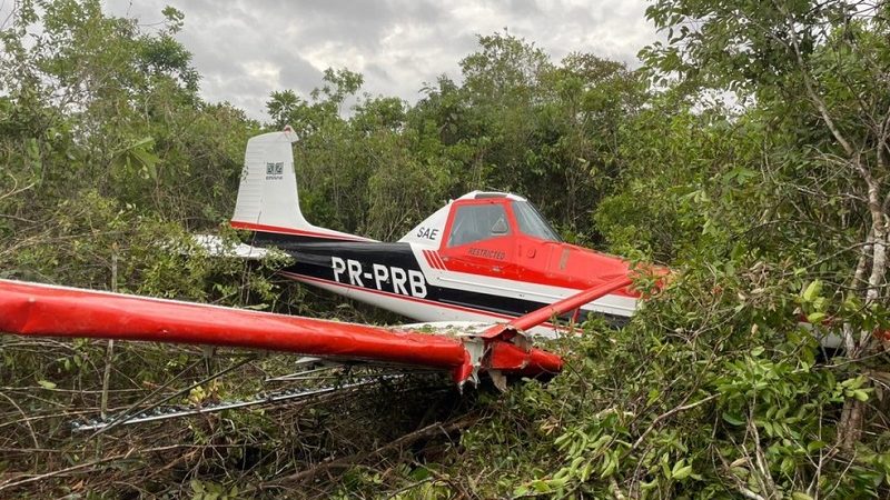 Avião agrícola cai em mata e piloto sai sem ferimentos