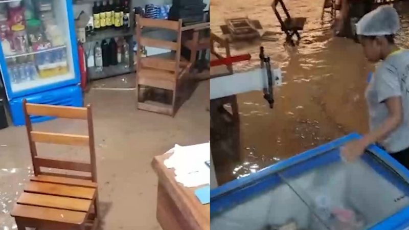 Chuva forte inunda a região do Caravagio em Sorriso-MT; Veja os vídeos