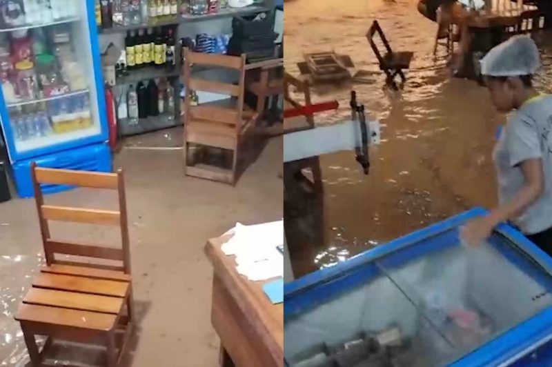 Chuva forte inunda a região do Caravagio em Sorriso-MT; Veja os vídeos